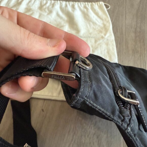 PRADA Shoulder Bag Nylon Triangle Logo Plate Zipper Black - Picture 5 of 6